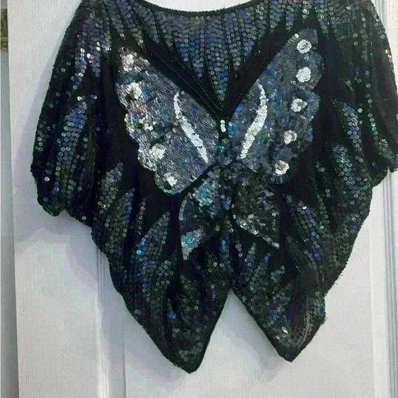 Vintage Butterfly  gorgeous sequin Silk Cape, Top, Blouse - Picture 5 of 9